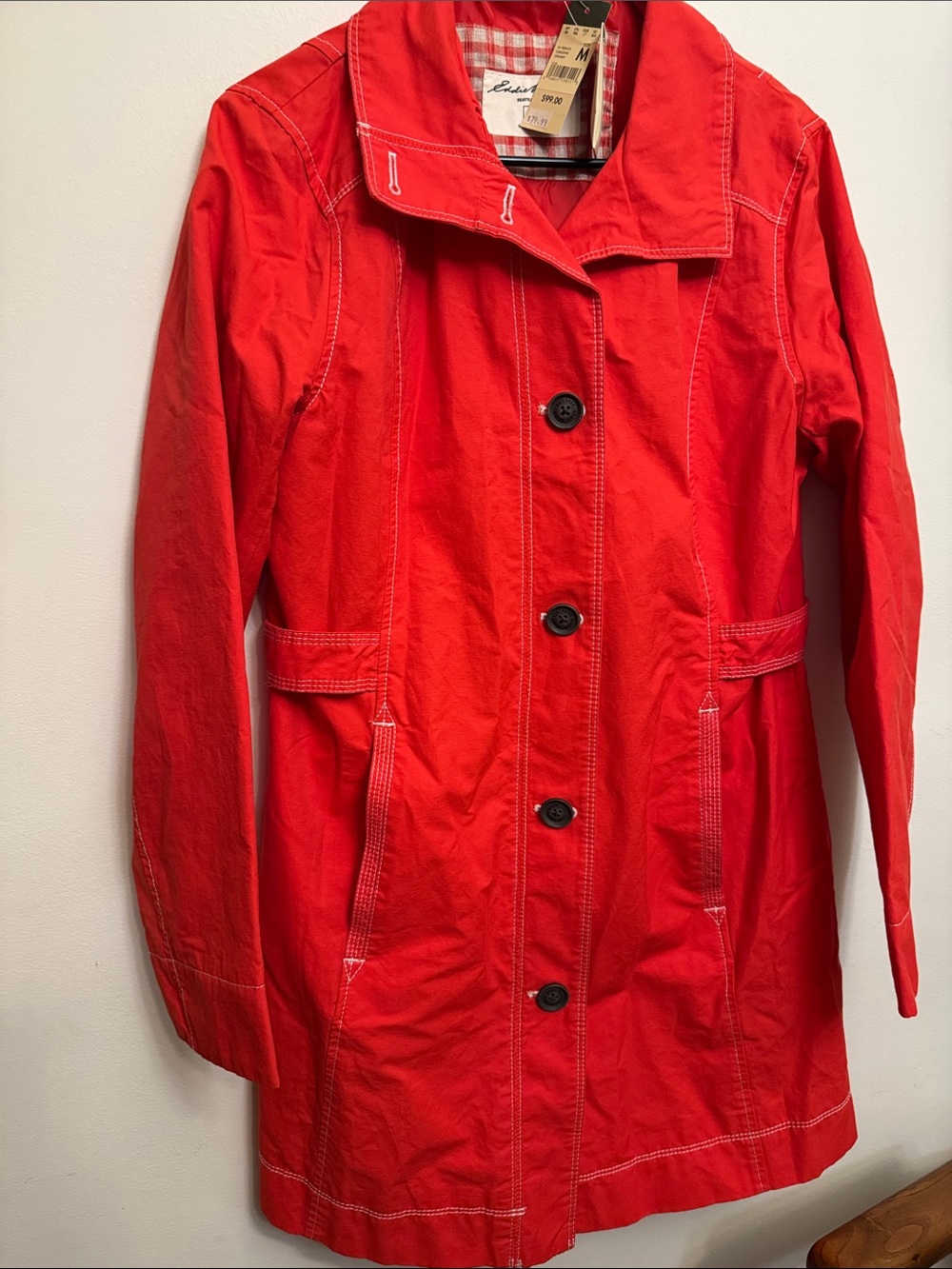 Eddie Bauer Red Single-Breasted Trench Coat